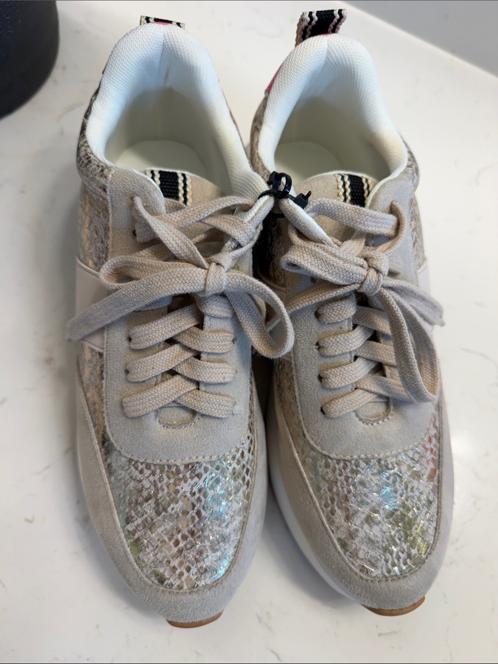 NEW Women's Neutral Iridescent Snake-Texture Lace-Up Sneakers